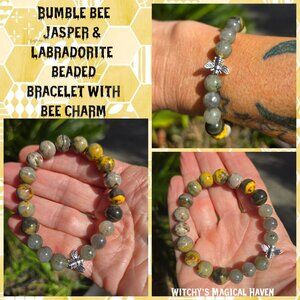 Eclipse Jasper & Labradorite Gemstone Bracelet with a Bee Charm